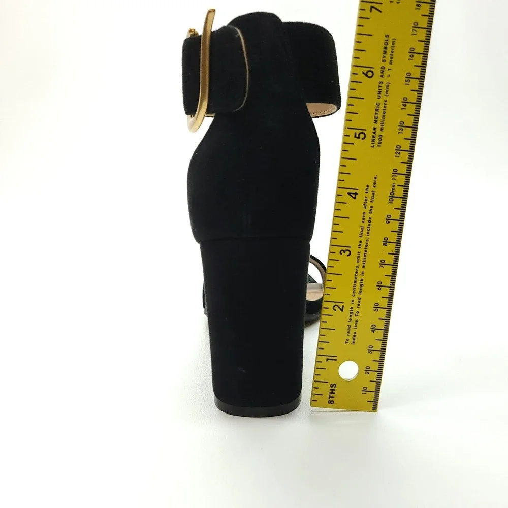 Aerosoles Landon Dress Shoe 5 M‎ Black Suede Square Toe Ankle Strap Sandal Heels